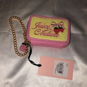 Juicy Couture Yellow Iris Retro Strawberry Square CC Wallet Chain Strap NWT